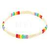 Bohemian Rainbow Glass Flat Double-Hole Bead Striped Women's Stretch Bracelets for Women QS8192-5-1