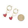 Shell Pearl Beaded Ring with Alloy Heart Dangle Hoop Earrings EJEW-TA00172-4