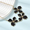 304 Stainless Steel Enamel Black Flower Bib Necklaces for Women NJEW-P352-01G-2