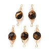 Natural Tiger Eye Faceted Flat Round Links Connector Charms with Copper Herringbone Wire-Wrapped KK-Z152-09G-02-1