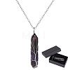 1Pc Natural Amethyst Bullet Macrame Pouch Pendant Alloy Chain Necklaces NJEW-PA0001-01C-1