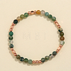 Natural Moss Agate & Brass Bead Stretch Bracelets for Women HH3302-2-1