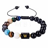 10MM Natural Black Obsidian Alphabet Beaded Braided Bracelets TO2319-23-1