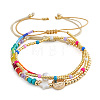 3Pcs 3 Styles Adjustable Natural Gemstone Beads & Glass Seed Beads & Brass Braided Bead Bracelets & Glass Seed Beads Stretch Bracelets Set for Wmen ZT3403-5