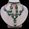 Teardrop Alloy Acrylic Rhinestone Pendant Necklaces & Stud Earrings Sets FS-WG537BF-10-1