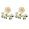 Flower with Leaf Enamel Stud Earrings EJEW-M005-04-1