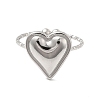 304 Stainless Steel Heart Open Cuff Ring for Women RJEW-E066-04P-2