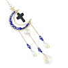 Cross Synthetic Turquoise & Brass Moon Suncatchers HJEW-JM05019-2