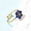 Adjustable 304 Stainless Steel Natural Lapis Lazuli Cuff Open Rings RJEW-P187-01G-03-2