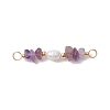 Natural Amethyst Chip & Natural Cultured Freshwater Pearl Rice Beaded Connector Charms PALLOY-JF03707-09-1