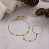 304 Stainless Steel Pave Synthetic Turquoise Link Ring Bracelets LS-VX6527-7
