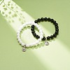 2Pcs 2 Color Natural Mashan Jade Round Beaded Stretch Bracelets Set with Alloy Yin Yang Charms BJEW-JB08445-2