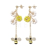 Spring Flower & Bees Alloy Enamel Dangle Stud Earrings EJEW-TA00498-1