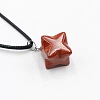 Natural Red Jasper Geometric Hexagram Star Pendant Necklaces with Black Cords VZ1120-1-1