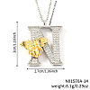 Brass Micro Pave Clear Cubic Zirconia Bee Initial Pendant Necklaces FS-WGF5E80-14-1