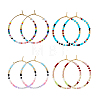 FIBLOOM 4 Pairs 4 Colors Bohemian Style Miyuki Seed Beaded Hoop Earrings EJEW-FI0001-83-1