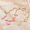 Ocean Brass Enamel Starfish Shell Shape Pendant Round ABS Imitation Pearl Beaded Necklaces KK-CBA4547-04C-G-1