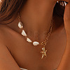 Bohemian Ocean Starfish Alloy Pendant Natural Shiva Eye Shell Beaded Iron Chain Necklaces for Women WG4CCD0-02-1