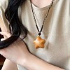 Wood Pendant Adjustable Cotton Cord Long Necklaces for Women WG65FA5-03-2