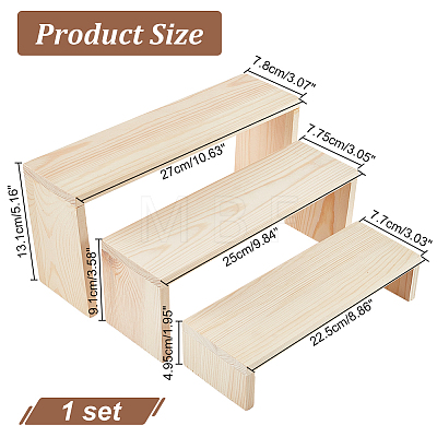 3-Tier Rectangle Wood Jewelry Display Risers ODIS-WH0038-06-1