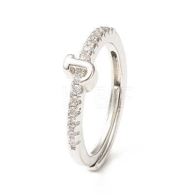 Clear Cubic Zirconia Initial Letter Adjustable Ring RJEW-C052-01P-J-1