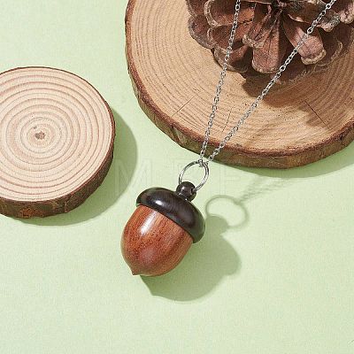Acorns Disconnectable Ebony Wood Pendant Necklaces NJEW-JN04625-01-1