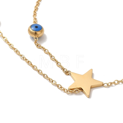 Titanium Steel Royal Blue Enamel Evil Eye & Star Ring Bracelets for Women BJEW-G719-05G-1