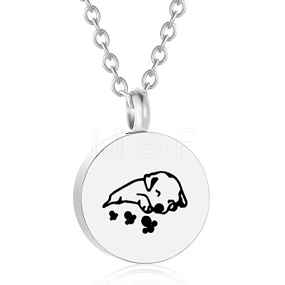 Tarnish Resistant Flat Round with Dog Pendant Necklace PW-WG45E97-01-1