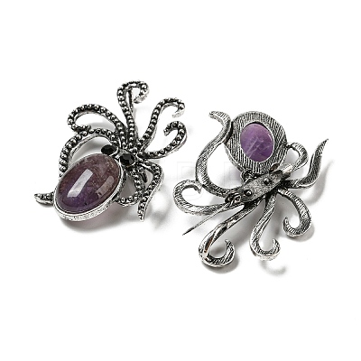 Natural Amethyst Octopus Brooch G-Z050-01D-1