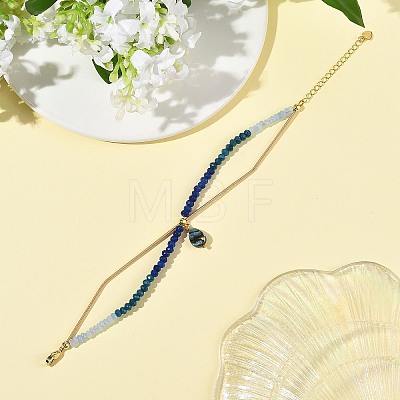 Natural Paua Shell Charm Dyed Natural Malaysia Jade Faceted Rondelle Bracelets with 304 Stainless Steel Chains for Women BJEW-JB14297-01-1