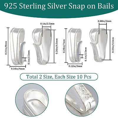Beebeecraft 20Pcs 2 Size 925 Sterling Silver Snap on Bails STER-BBC0001-90-1