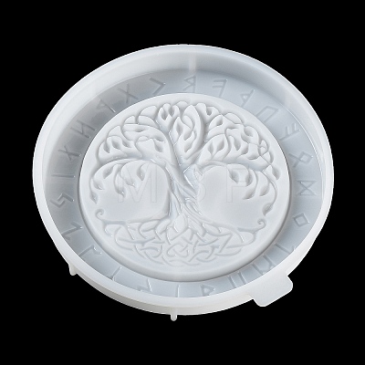Flat Round with Tree of Life & Runes DIY Wall Decoration Silicone Molds SIL-F007-04-1