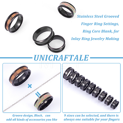 Unicraftale 18Pcs 9 Size 201 Stainless Steel Grooved Finger Ring Settings STAS-UN0049-98EB-1