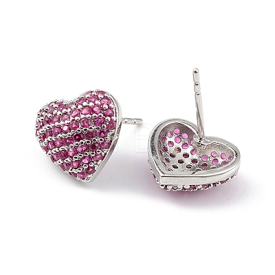 Heart Brass Cubic Zirconia Ear Studs for Women Men EJEW-K245-01P-1