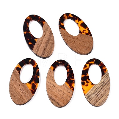 Transparent Resin and Walnut Wood Pendants RESI-T057-02D-1