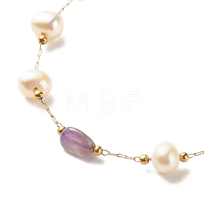 Natural Gemstone & Pearl Beaded Bracelet BJEW-JB08293-1