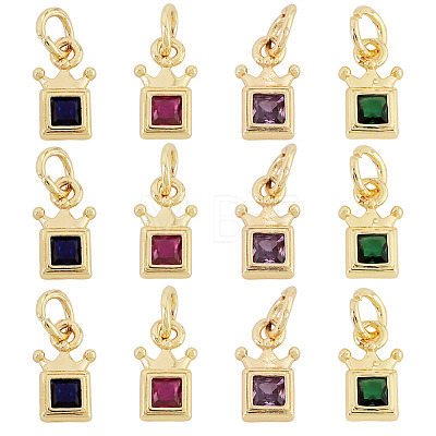 20Pcs 4 Colors Brass Cubic Zirconia Charms KK-TA0009-13B-1