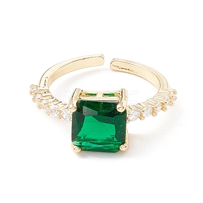 Green Cubic Zirconia Square Cuff Ring KK-D067-33G-RS-1