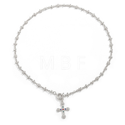 Alloy Colorful Rhinestone Flower Cross Pendant Lariat Y Necklaces for Women FS-WGB8DA7-02-1