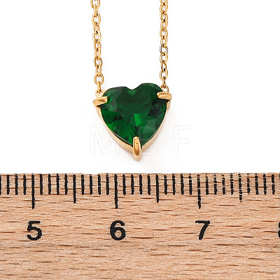 304 Stainless Steel Cubic Zirconia Heart Pendant Necklaces NJEW-Z057-04A-G-1