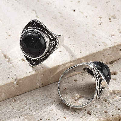 Synthetic Blue Goldstone Adjustable Rings G-P560-03AS-08-1