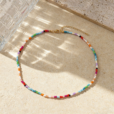Summer Colorful Round Glass Seed Beaded Necklaces for Women and Girls ZR3315-1
