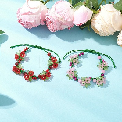 2Pcs Flower Acrylic & MIYUKI Seed Beads & Natural Carnelian & Yellow Jade Bracelets BJEW-MZ00221-1