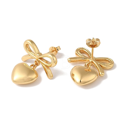 Bowknot & Heart Ion Plating(IP) 304 Stainless Steel Stud Earrings for Women EJEW-L287-014G-1