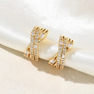 C-Shaped Brass Micro Pave Clear Cubic Zirconia Cuff Earrings EJEW-L316-01G-14-1