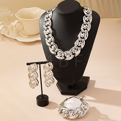 Heart Alloy Curb Chain Necklaces & Stud Dangle Earrings & Bracelets Sets FS-WGA9762-02-1