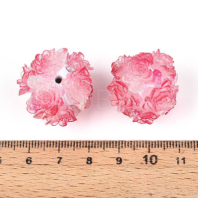 Polymer Clay Rhinestone Beads with Embossed Resin Roses RESI-T059-04G-1