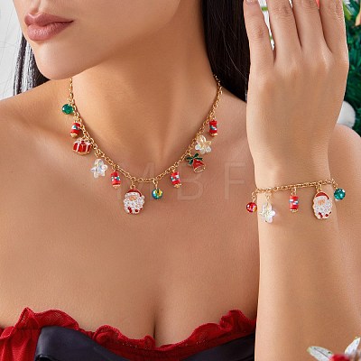 Christmas Alloy & Glass & Plastic & Polymer Clay Pendant Necklaces & Charm Bracelets Sets FS-WG7A63D-02-1