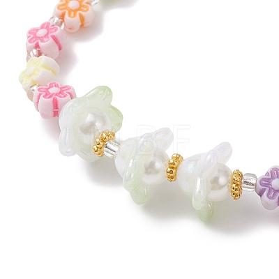 Flower Acrylic & ABS Plastic Imitation Pearl Beads Stretch Bracelets for Women BJEW-JB12908-1