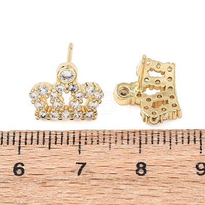 Crown Brass Micro Pave Clear Cubic Zirconia Stud Earrings EJEW-H178-13G-1